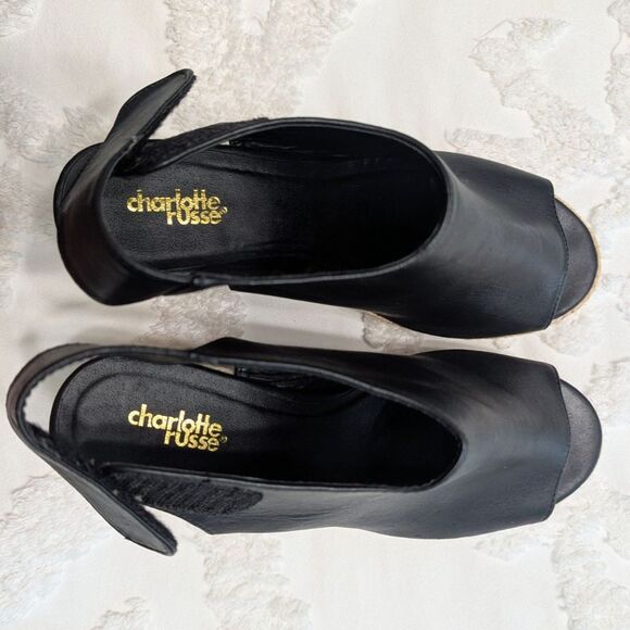 Charlotte Russe Black Faux Leather Wedge Sandals – Estimated Size 6 – Pre-Owned - Picture 4 of 6